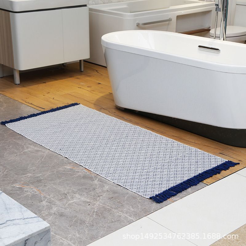 Diamond Plaid Tassel Edge Cotton Woven Floor Mat Carpet Living Room Bedroom Bathroom Bathtub Kitchen Area Rugs Tapis Salon