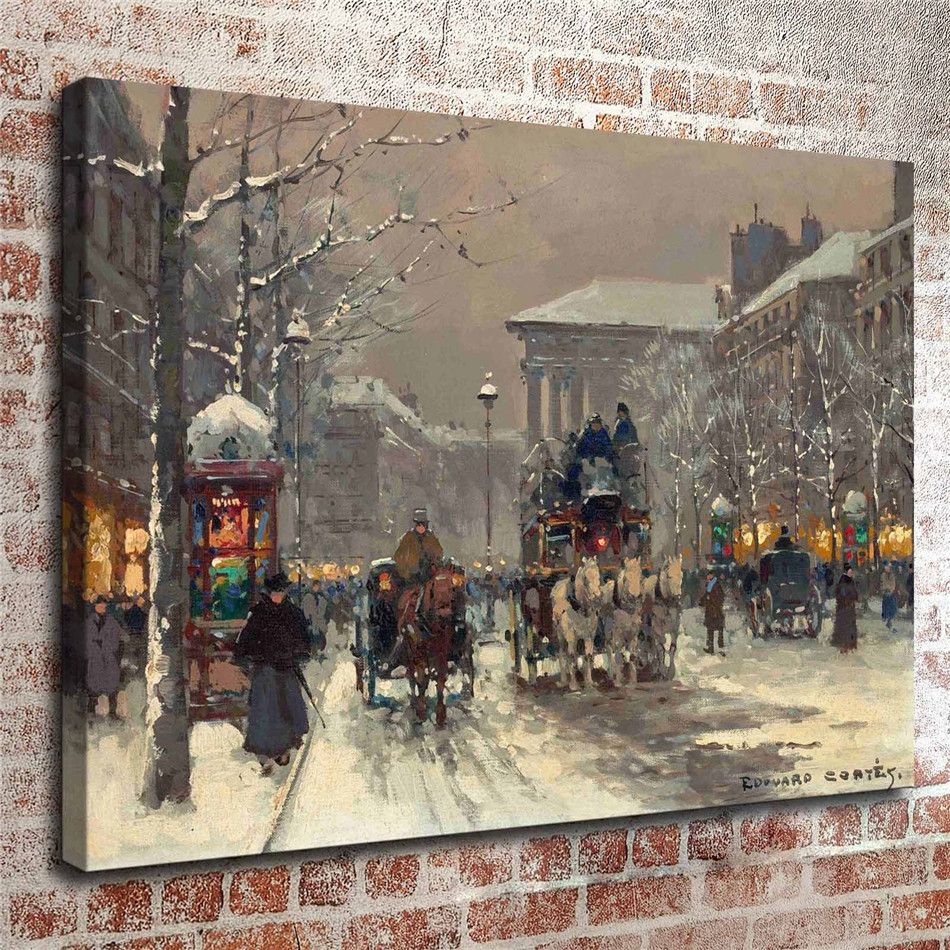 Edouard Cortes Winter Scene In Paris 1 Pieces Canvas Prints Wall Art Oil Painting Home Decor Unframed Framed