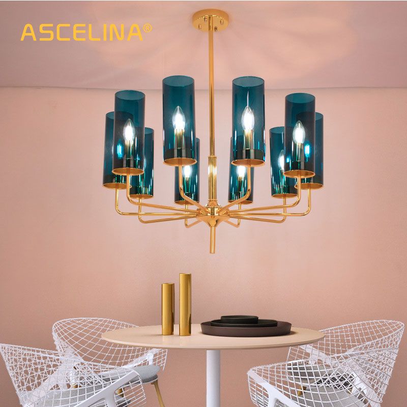 Art Living Room Dining Blue Glass Postmodern Lighting Study Art Living Room Dining Blue Glass Postmodern Lighting Study Stained Chandelier Atmosphere Luxury Creative Hanging Lights Kitchen Large