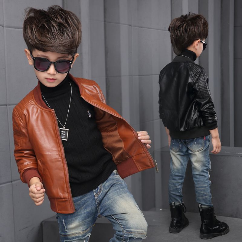 Baby Boy Leather Jacket Boys Coat Black And Brown Color Children