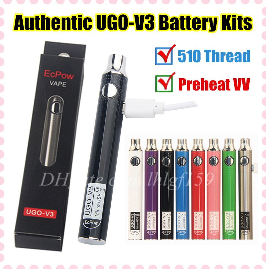 Authentic EVOD VV Preheat UGO V3 Battery Kits UGO Ecig Battery Co2 Oil Vaporizer O Pen 510 Vape