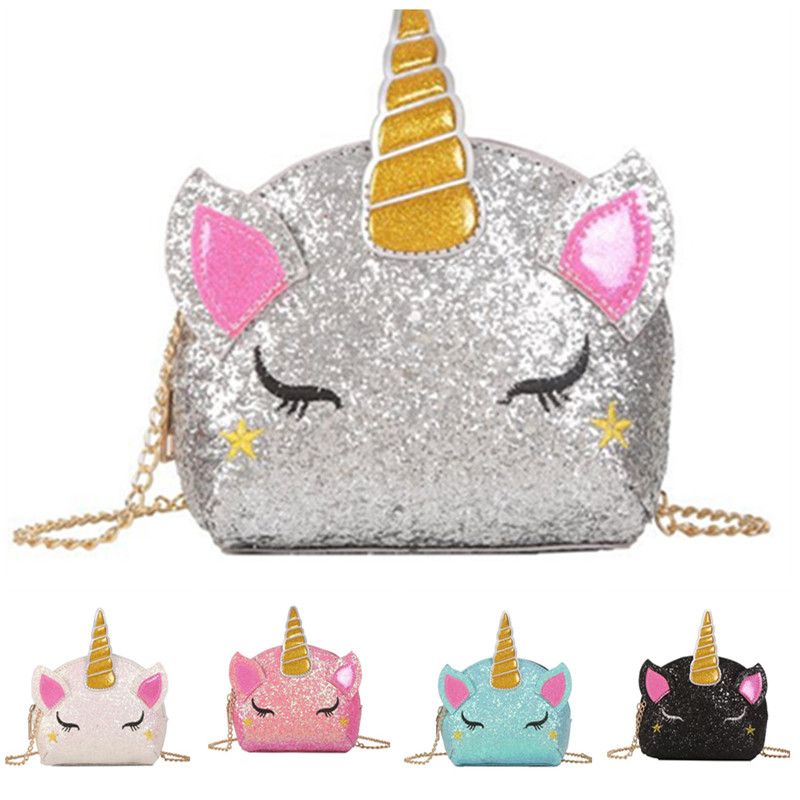 Glitter Unicorn Chain Bags Kids Cartoon Crossbody Shoulder Bag Baby ...