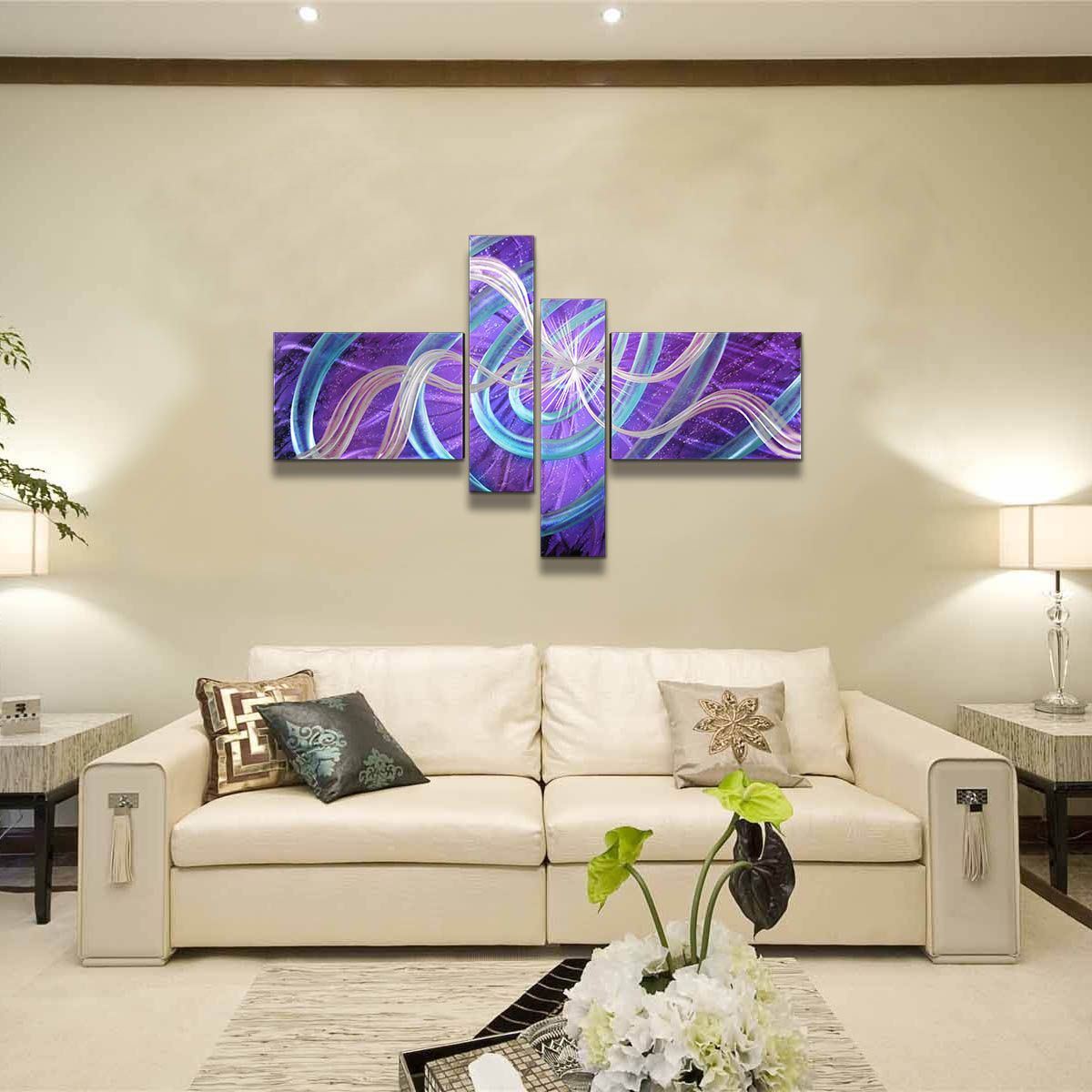 Exquisite 4 Panel Aluminum Wall Art Sculptures Stars Abstract Etched Pattern Hanging Decoration For Home Living Room