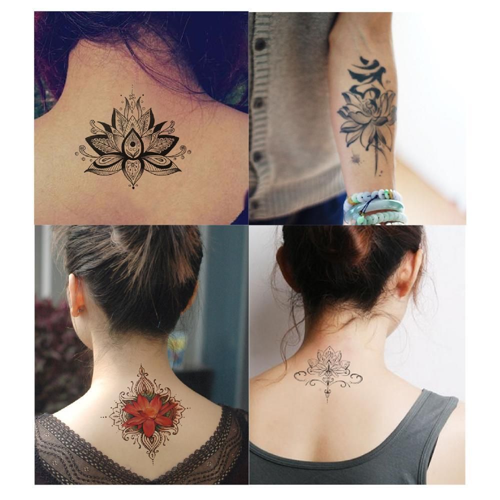 Flores De Loto Grande Etiqueta Engomada Del Tatuaje Temporal A