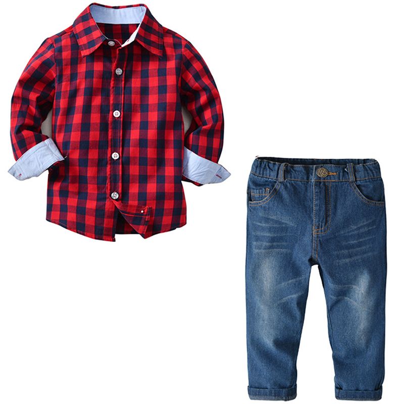 2021 Baby Boy Clothes Sets Online Shopping Long Sleeve Plaid Shirts And