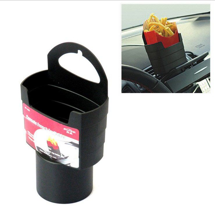 1pc Car French Fries Holder Food Drink Cup Grade Pp Storage Box Bucket Travel Eat In The Red Black