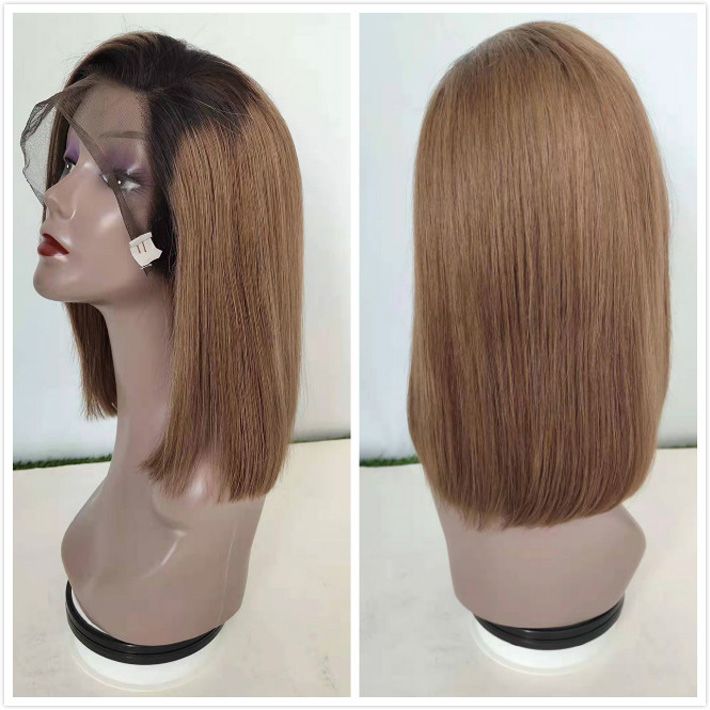 Colored 6 Chestnut Brown Ombre Bob Wig Peruvian Straight Pixie