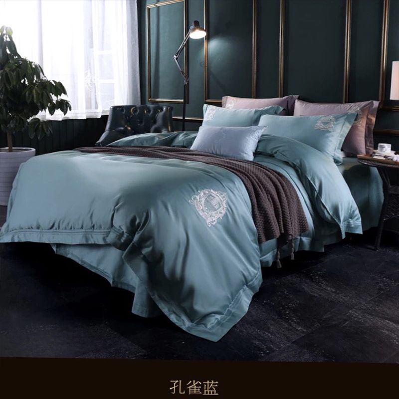 Royal Blue Luxury Satin Jacquard Bedding Sets Queen King Size Royal Blue Luxury Satin Jacquard Bedding Sets Queen King Size Embroidery Bed Set Duvet Cover Sheet Embroidered Canada 2019 From Windomfac