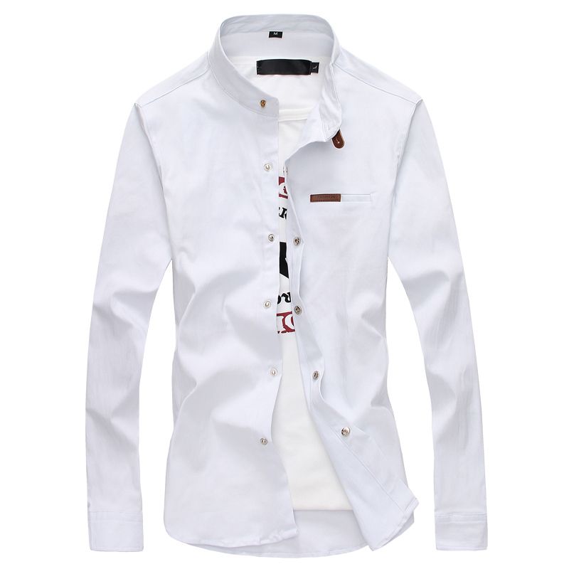 2020 Solid Color Collar Shirt Men'S Casual Solid Color Long Sleeved ...