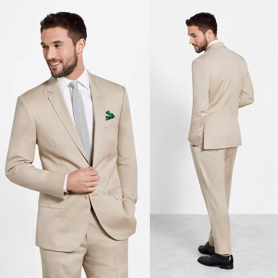 Beige Beach Wedding Tuxedos Side Vent Two Button Groom Wear For