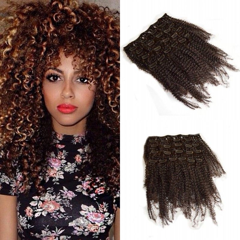 Unprocessed Human Hair 120g Natural Color Kinky Curly Clip In Hair