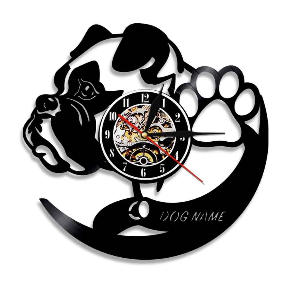 2019 New Custom Dog Name Wall Clock Pug House Animal Art Pet Puppy Vinyl Record Kids Room Decor Handmade Vintage Gift