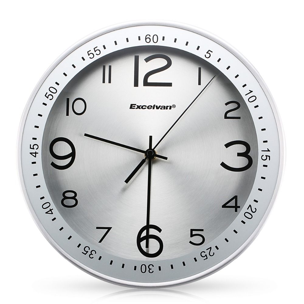 Large Silent Wall Clock Quiet Sweep Movement Round Metal Clocks No Ticking Hd Glass Modern Home Decoration Watches 12 Inch