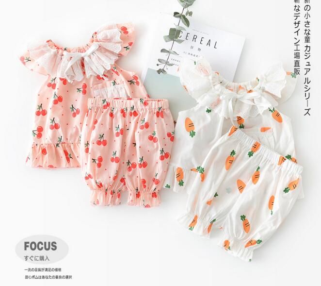 Baby Kids Designer Girl Clothing Set Kids Cherry Carrots Print Shirt