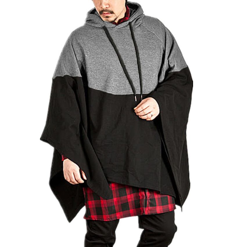 Download 2020 Winter Mens Poncho Hoodie Irregular Splice Casual ...