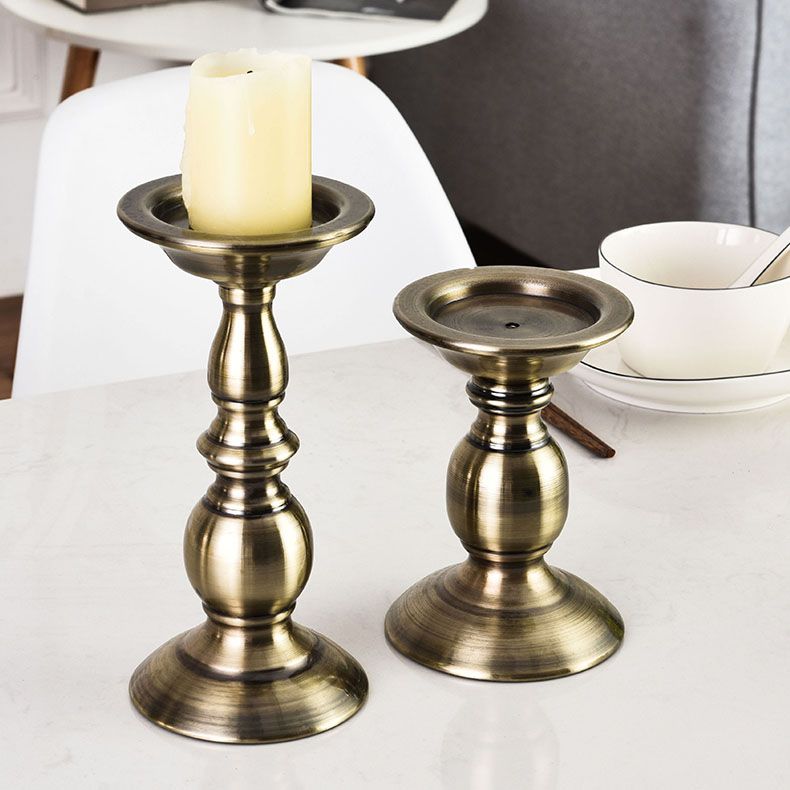 Classic Black Gold Bronze Pillar Candle Holder Retro Iron Candle Stand