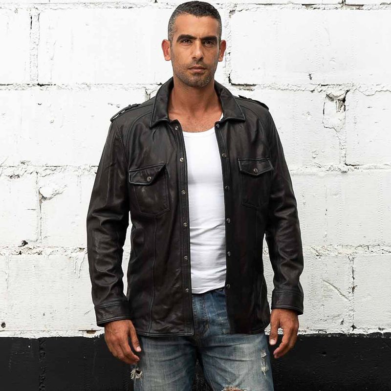 Factory 2018 New Men S Motorcycle Leather Shirt Jacket Male Black Fold Thin Genuine Sheepskin Tight Style Biker Jackets
