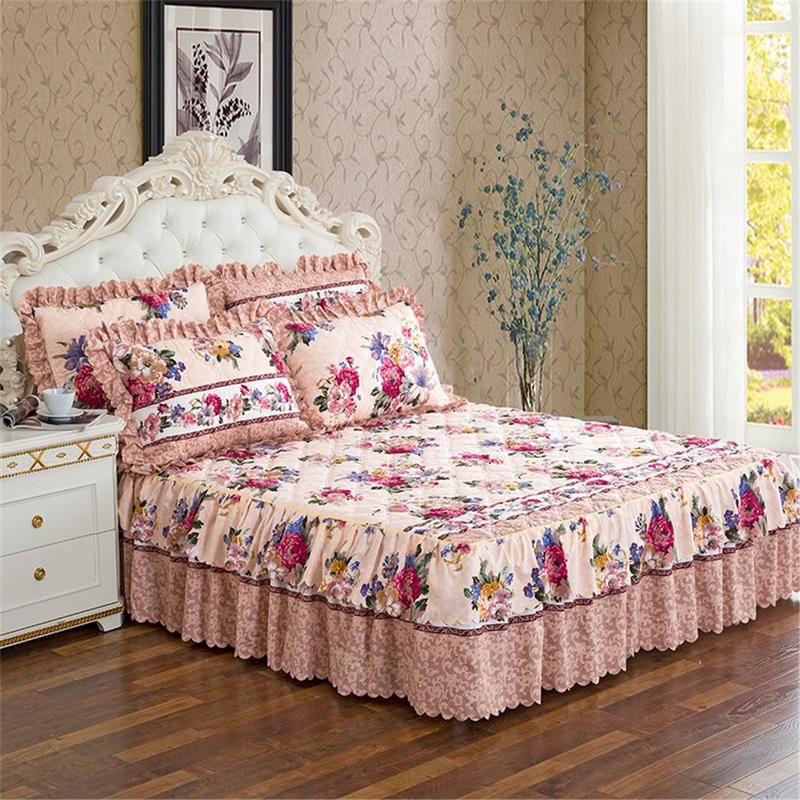 2019 New Hot High Quality Thickened Quilted Bed Skirt Single 2019 New Hot High Quality Thickened Quilted Bed Skirt Single Cover Sheet Simple Flower Pattern Series 1 5x2m Queen Bedskirts Size Dust Ruffle From