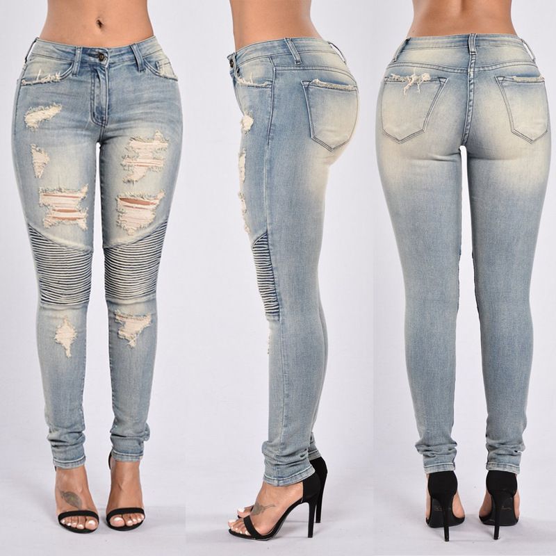 2021 19 Ladies Stretch Ripped Sexy Skinny Jeans Womens