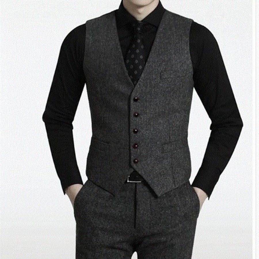 2019 New Dark Grey Groom Vests Wedding Vests Wool Slim Fit Mens Vests ...