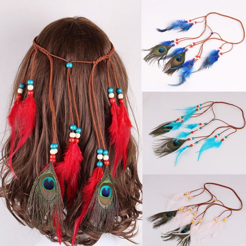 Pure Color Fascinator Colored Feather Hair Band For Women And Men