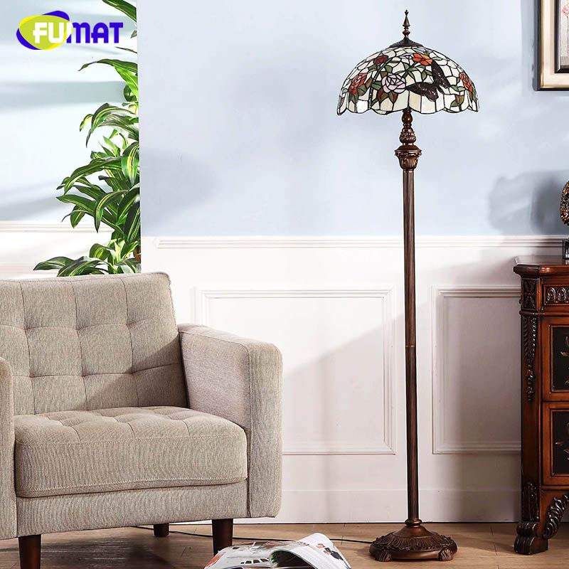 Fumat Tiffany Stained Glass Floor Lamp European Art Home Decor Butterfly Glass Shade Floor Lights Living Room Led Stand Lamps