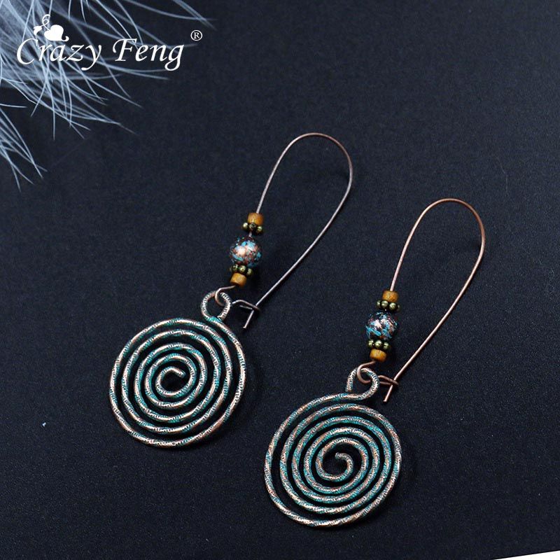 925 Argent Vintage Turquoise Dangle oreille Crochet Boho Hoop Femmes Bijoux Boucles d/'oreilles
