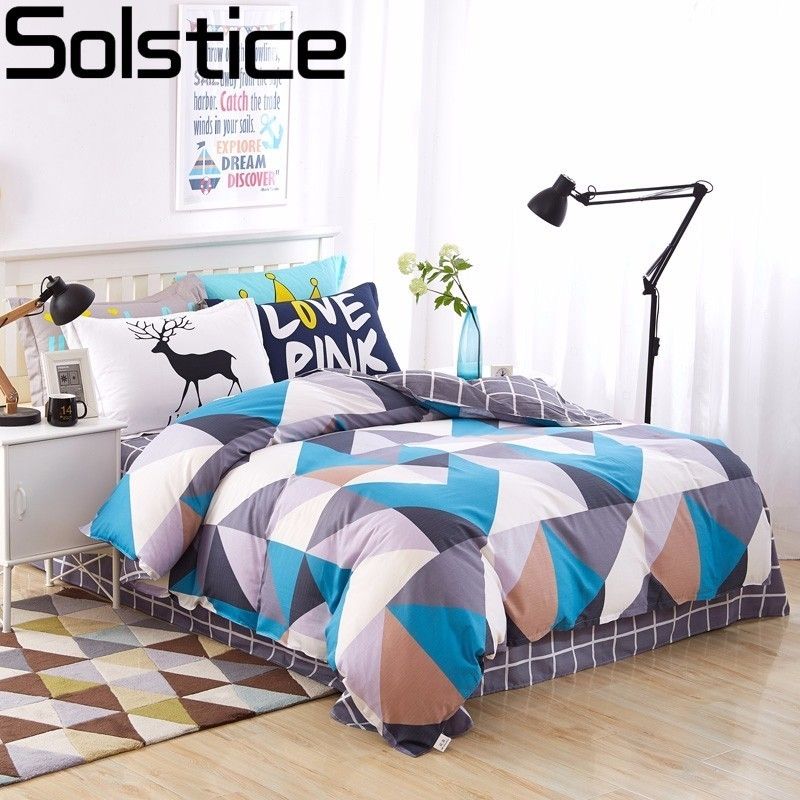 Solstice Home Textile Cotton Colored Rhombus Girls Boys Bedding Set Bed Linen Kids Duvet Cover Sets Twin Full Queen King Size
