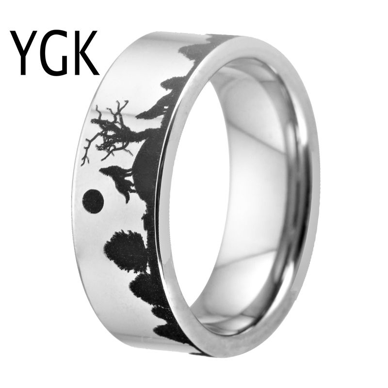 2019 8mm Wolf Design Tungsten Ring Silver Color For Men Classic