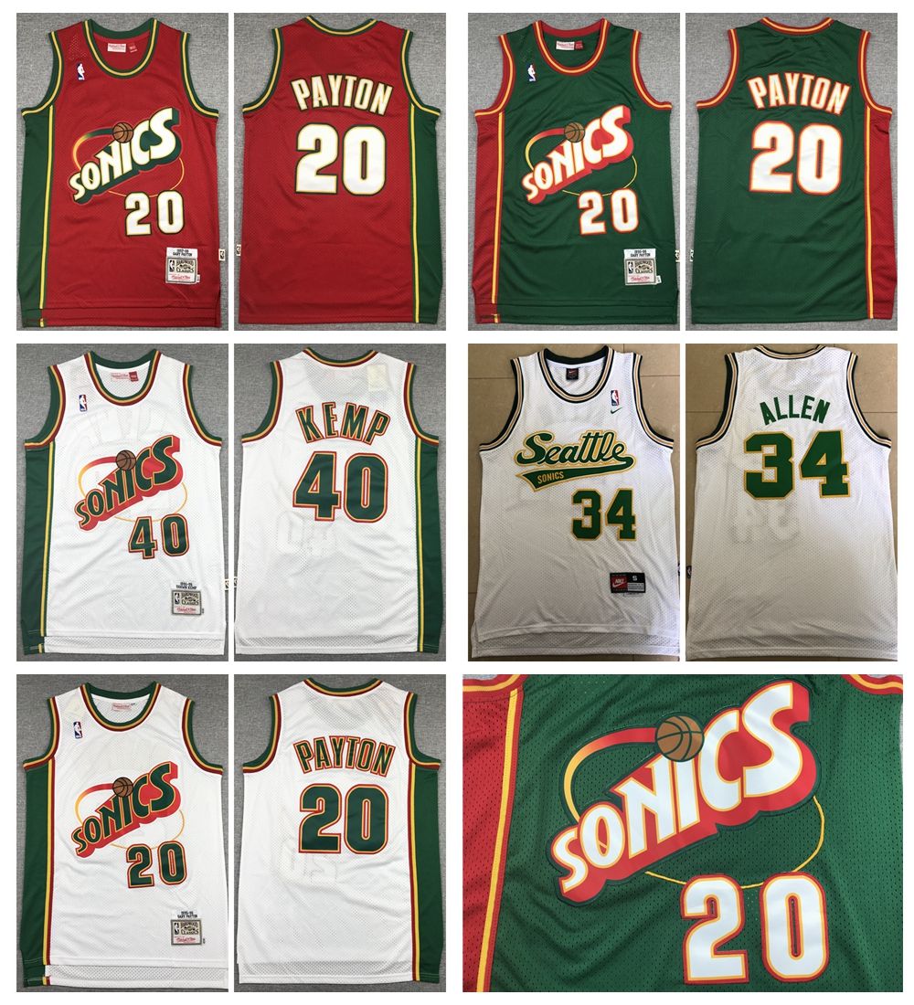2019 Mens Seattle Super Sonics Basketball 40 Shawn Kemp Retro Jersey 34