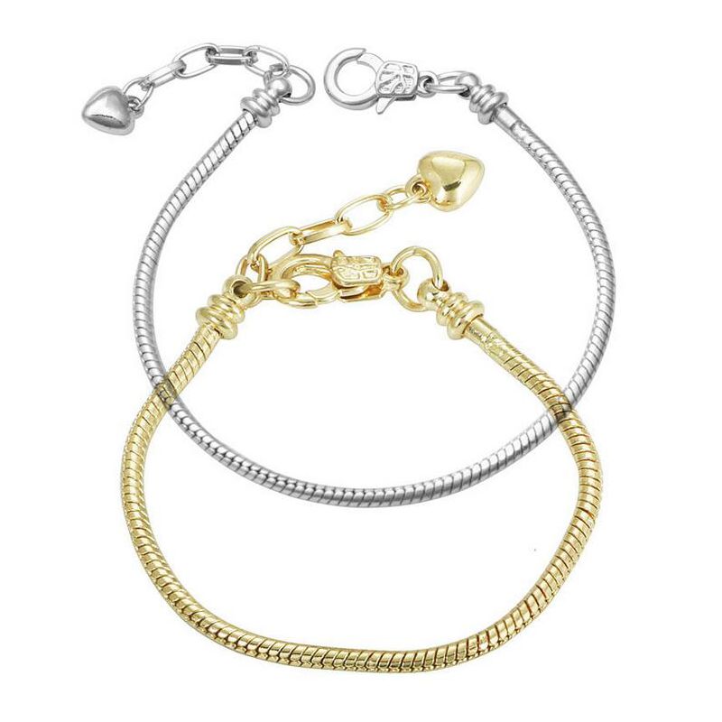 Snake Chain Lobster Clasp Silver //P Charm Bracelet Fit European Beads L13