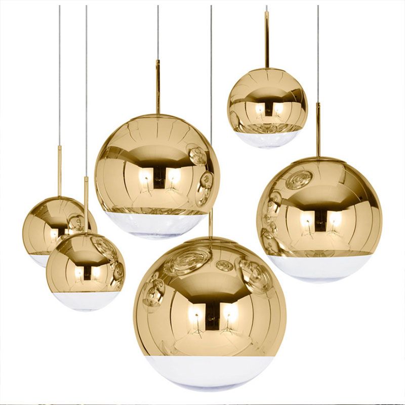 Modern Mirror Glass Ball Pendant Light Copper Silver Gold Globe Loft Hanglamp Lamp Kitchen Fixture