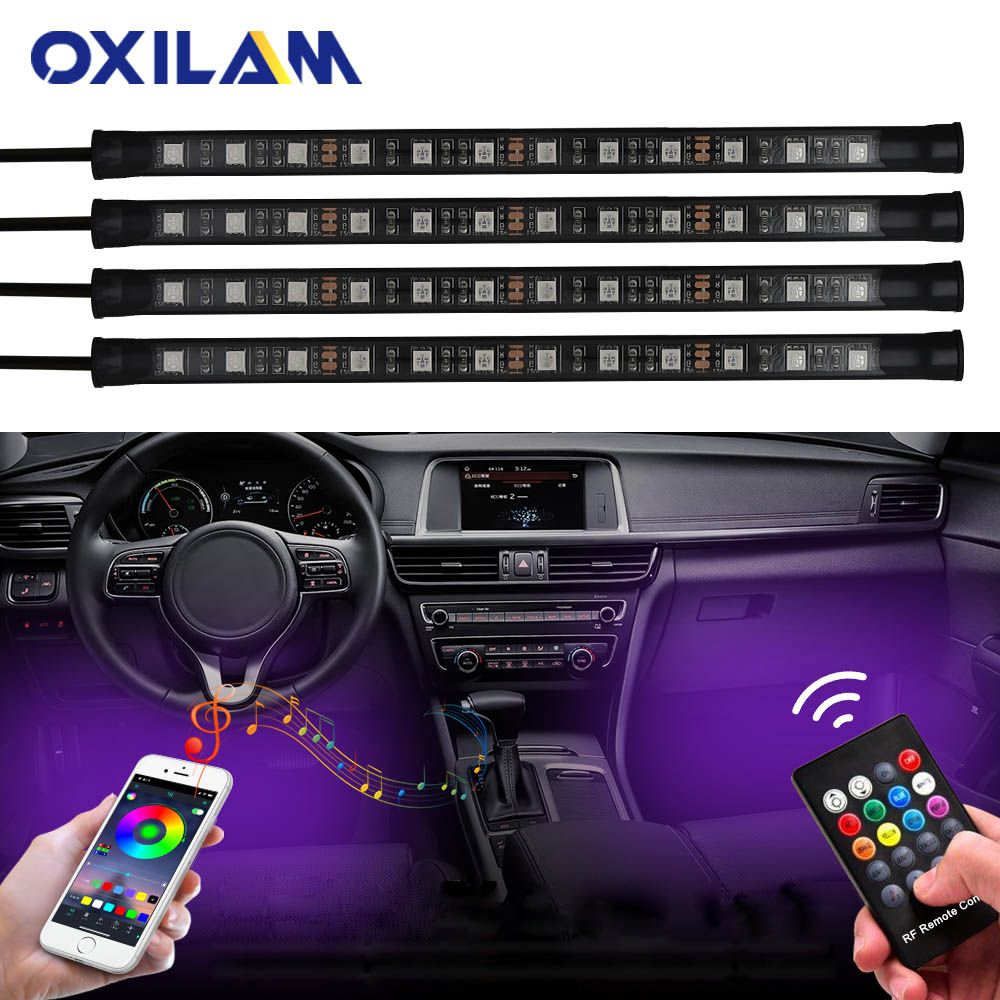 App Control Rgb Led Strip Automobile Atmosphere Lamp Car Decorative Ambient Lights 5050 48smd Car Interior Light With Remote 12v