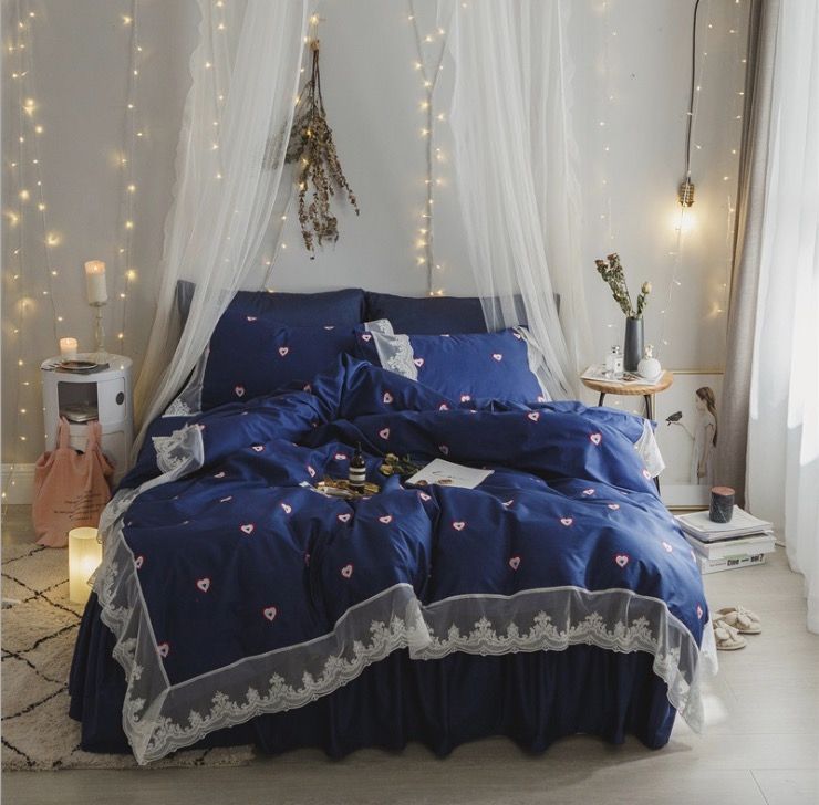 New Textile Thick Soft Lace Bedding Sets Love Heart Embroidered New Textile Thick Soft Lace Bedding Sets Love Heart Embroidered Cotton Family Of Four Skin Friendly Fabrics Red And White Duvet Cover Covers