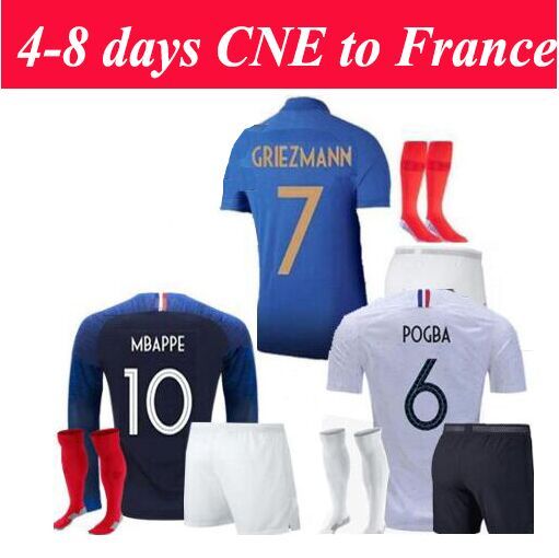 Centenaire 19 Maillot De Foot Enfant Kids Longues Sleeve Equipe De France Retro 2 Etoiles Stars 2018 Football Kits Centenary Soccer Jerseys