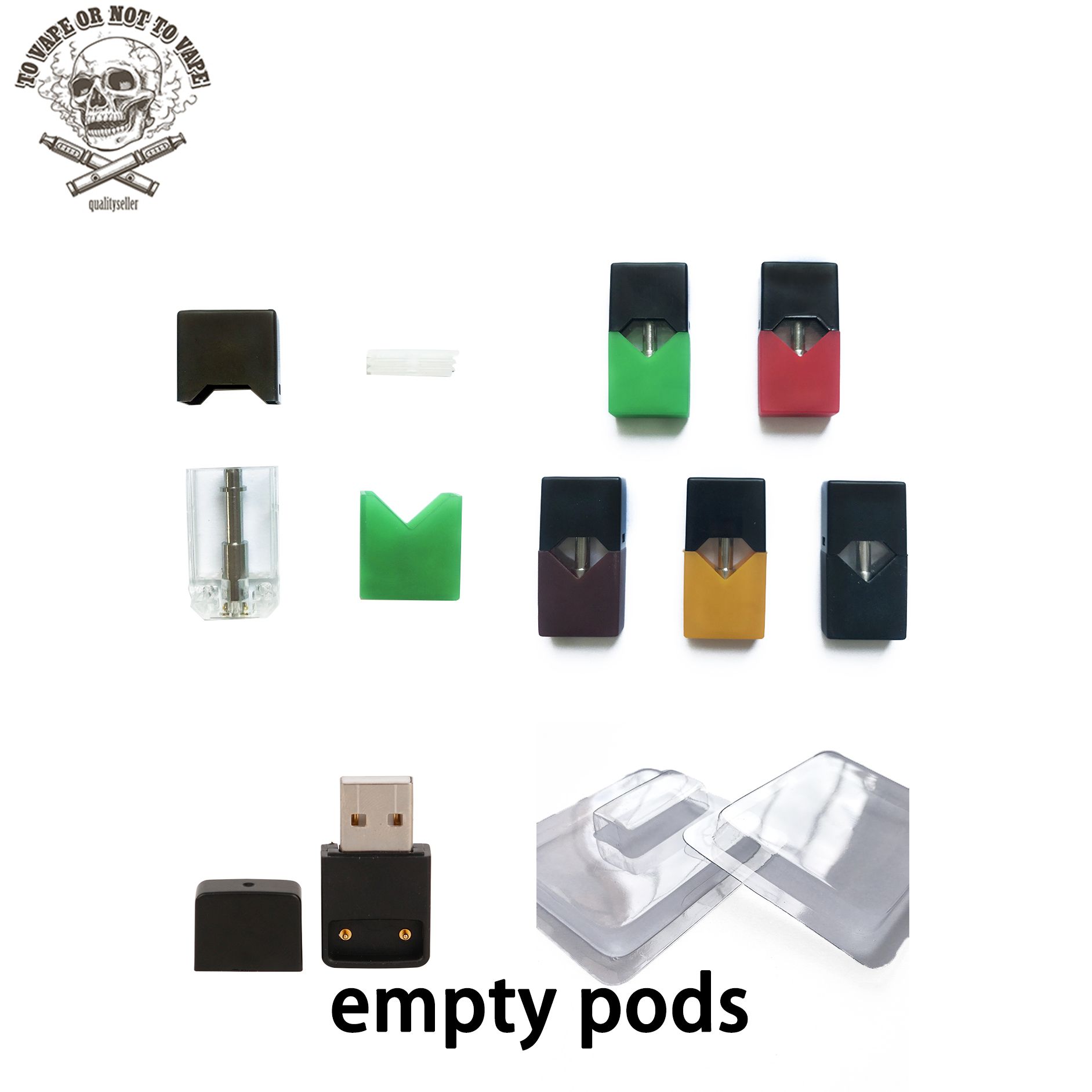 nouveau JUUL vape stiiizy désassemblé vide cartouche vaporisateur pod emballage en plastique coquille de palourde gousses en céramique pour cas