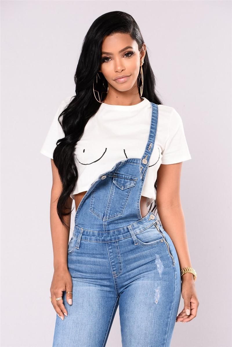 2019 Denim Overalls Woman Jean Jumper Slim Fit Denim Jumpsuit Sexy