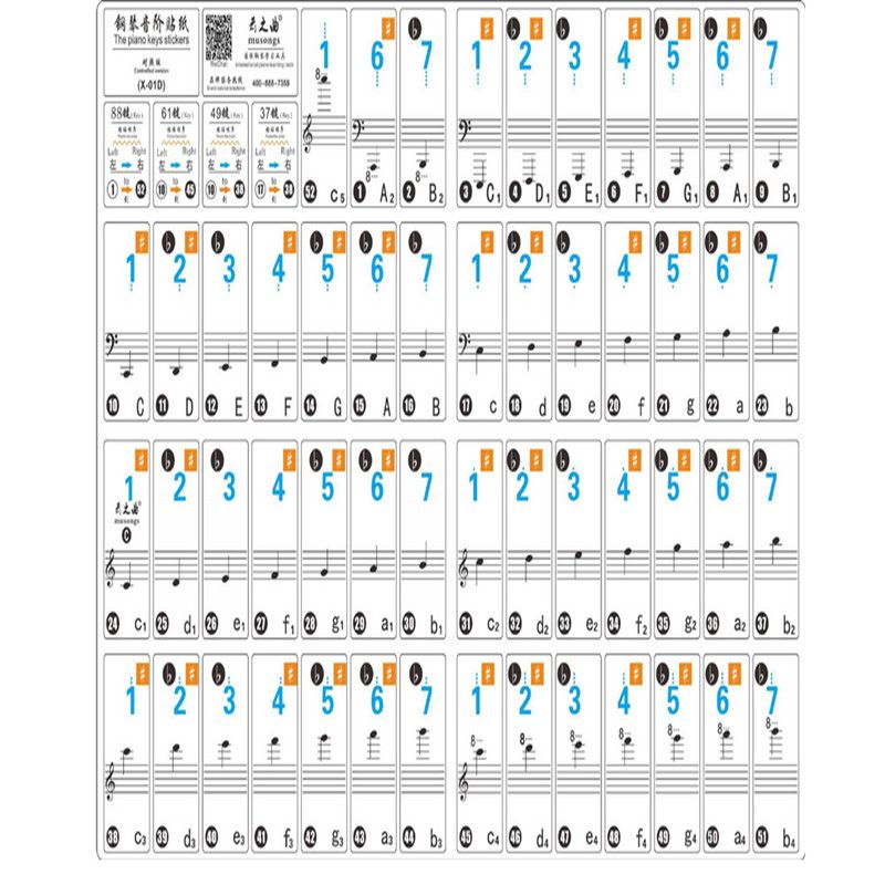 6188 key piano sticker music note chart keyboard adhesive finger