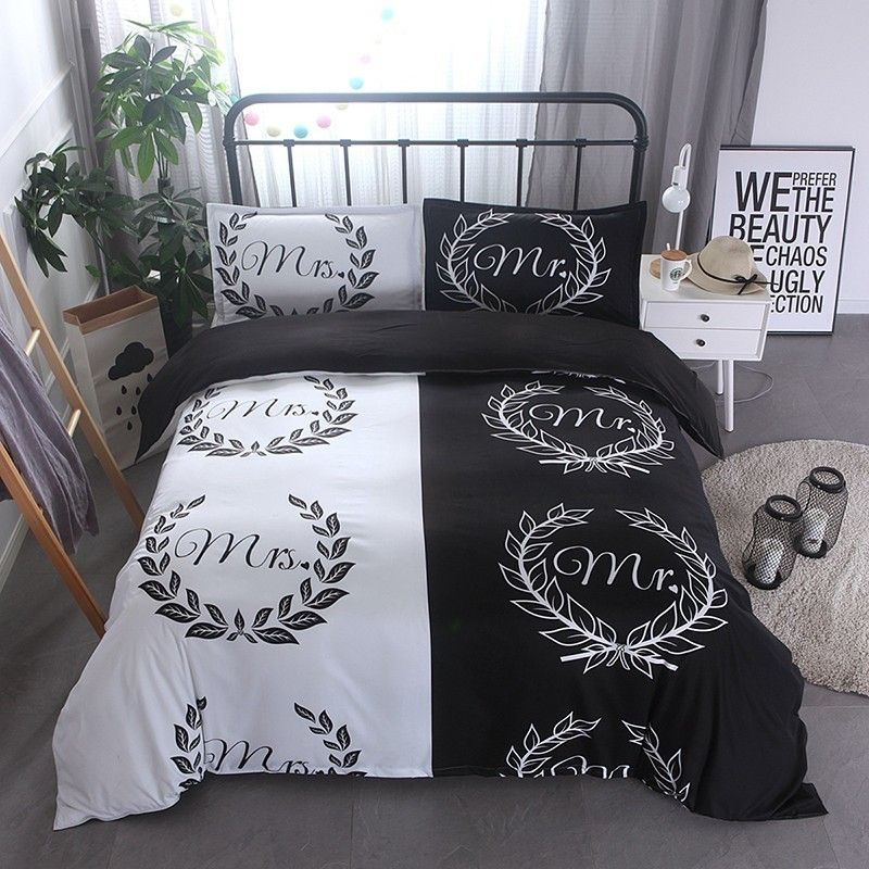 Queen Size Microfiber Duvet Cover Set Black White Romantic Design Queen Size Microfiber Duvet Cover Set Black White Romantic Design Decorative Bedding With 2 Pillow Shams King Full From