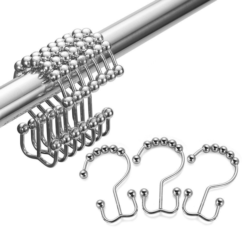 12 Pieces Set Rustproof Stainless Steel Shower Curtain Rings Hooks Bathroom