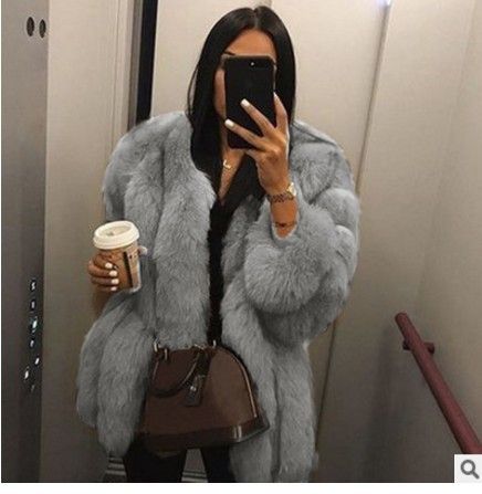 short grey fur coat