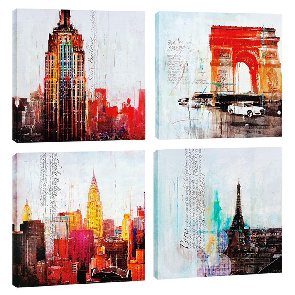Abstract Canvas Wall Art Famous City Painting Modern Artwork Living Room Decorative Simple Life 4 Pieces