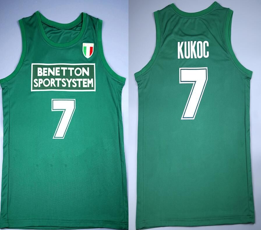 Best Quality Team Italian Italy European Toni Kukoc 7 Green Retro Basketball Jersey Men'S