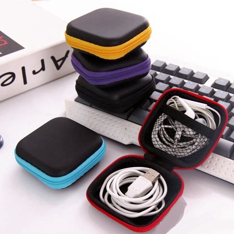 2021 Headphone Case PU Leather Earbuds Pouch Mini Zipper Earphone Box