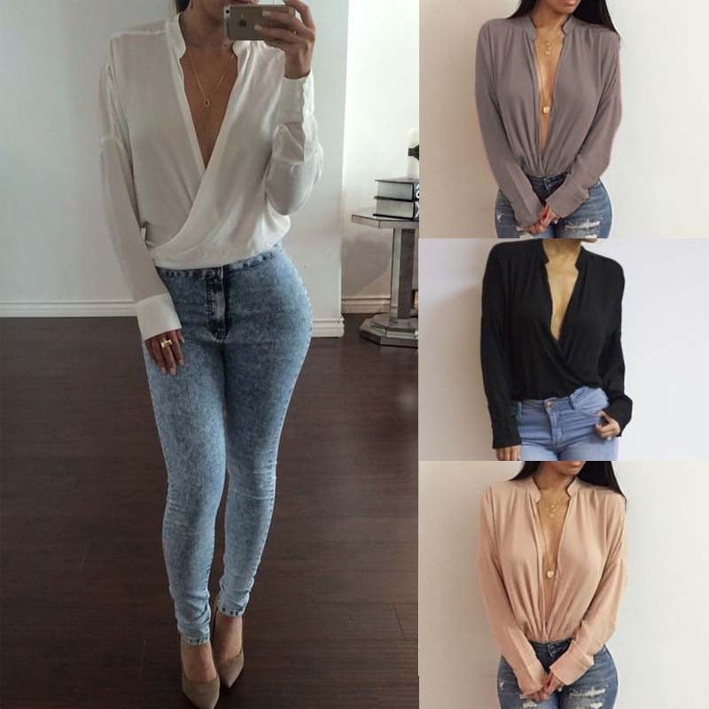 Moda para Mujer Cuello en V Manga Tres Cuartos Suelta Casual Solid Summer Camisetas