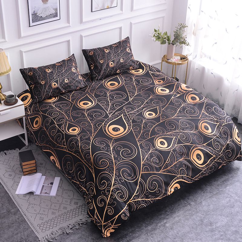 Boniu Feather Printed Bedding Set Black Single Double Queen King