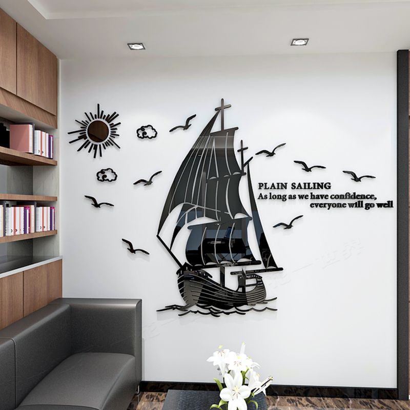 Creative Diy Sailboat Acrylic 3d Wall Stickers Living Room Office Decor Chinese Style Mirror Smooth Sailing