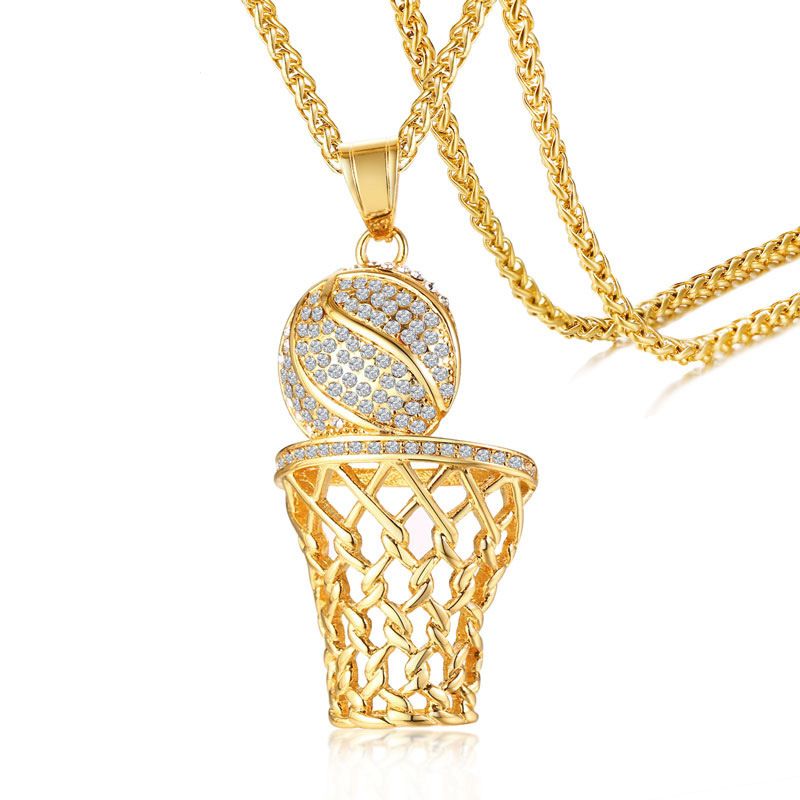 Wholesale Sporty Basketball Necklaces For Men Gold Tone Stainless Steel