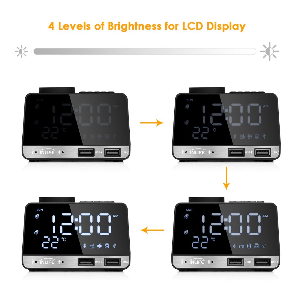 2020 K11 Bluetooth 4.2 Radio Alarm Clock Speaker With 2 USB Ports LED
