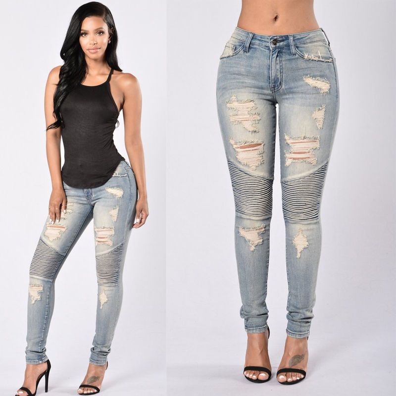 2019 Ladies Stretch Ripped Sexy Skinny Jeans Womens High Waisted Slim